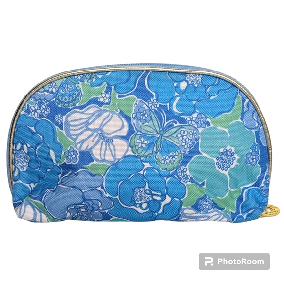 Estee Lauder Lilly Pulitzer For Estee Lauder Blue Floral Cosmetic Bag - Picture 2 of 10
